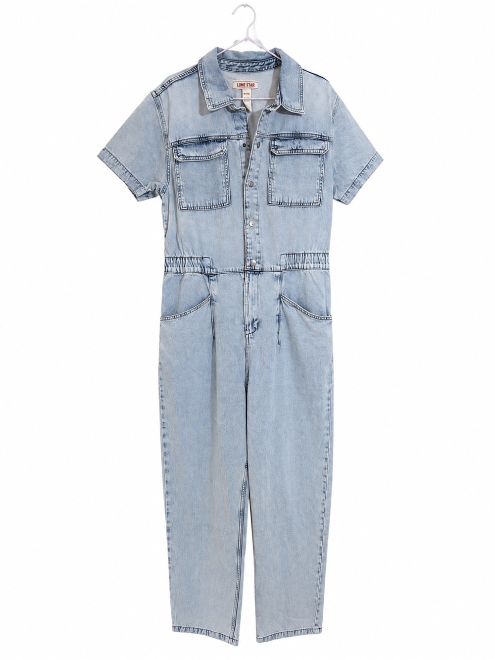 Light Wash Denim Short-Sleeve Jumpsuit